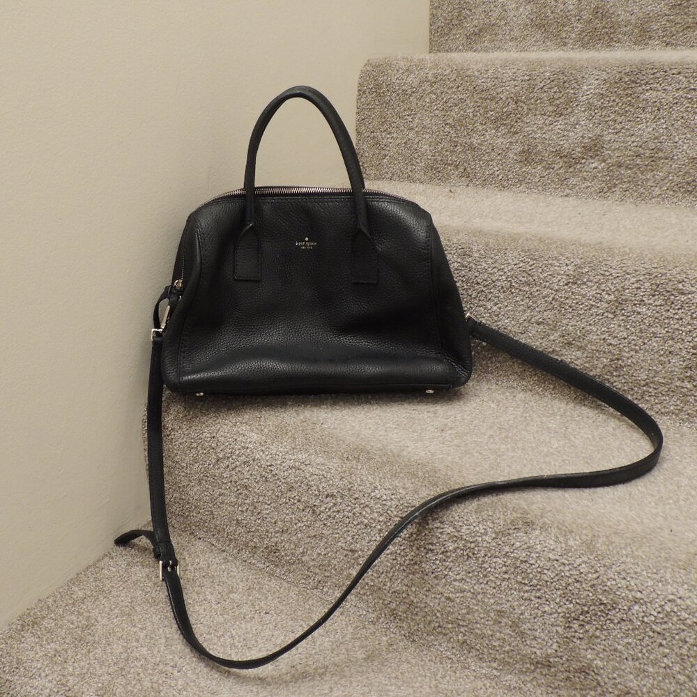 Kate Spade Black Pebbled Leather Satchel Crossbody Bag Gold Hardware